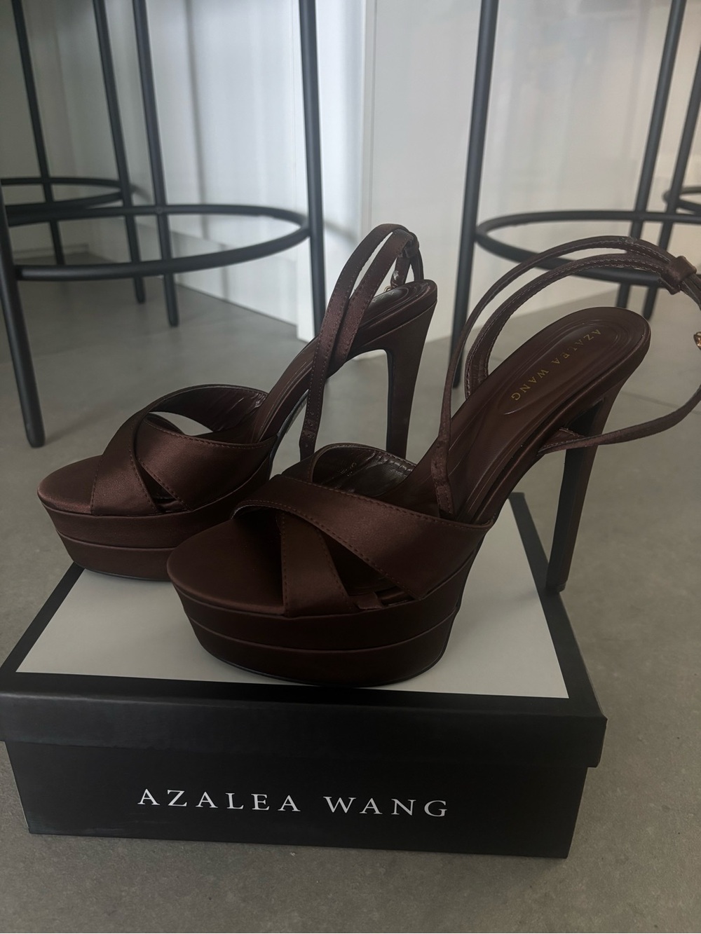 Women's Brown Satin Platform Stiletto Sandals